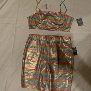 Forever 21 rainbow crop top and biker short set
